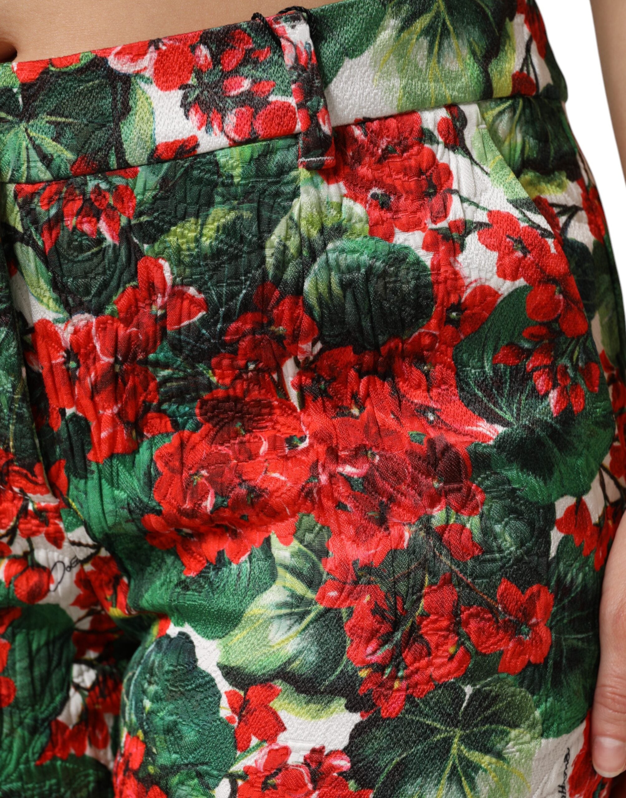 Pantalon court Dolce & Gabbana à imprimé floral multicolore, coupe crop, tissu léger et élégant.