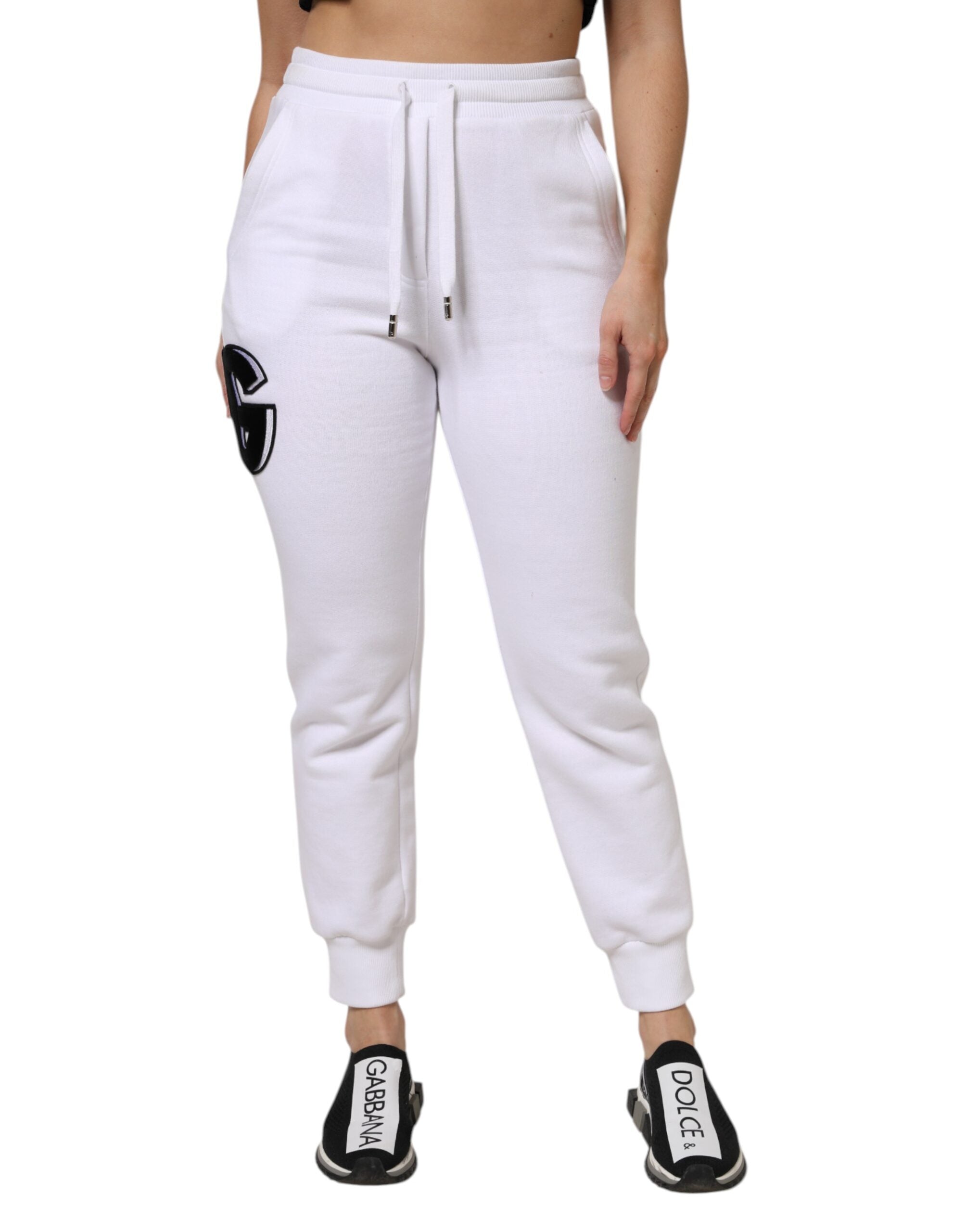 Pantalons de jogging Dolce & Gabbana en coton stretch blanc, décontractés et confortables, avec taille élastique et poches latérales.
