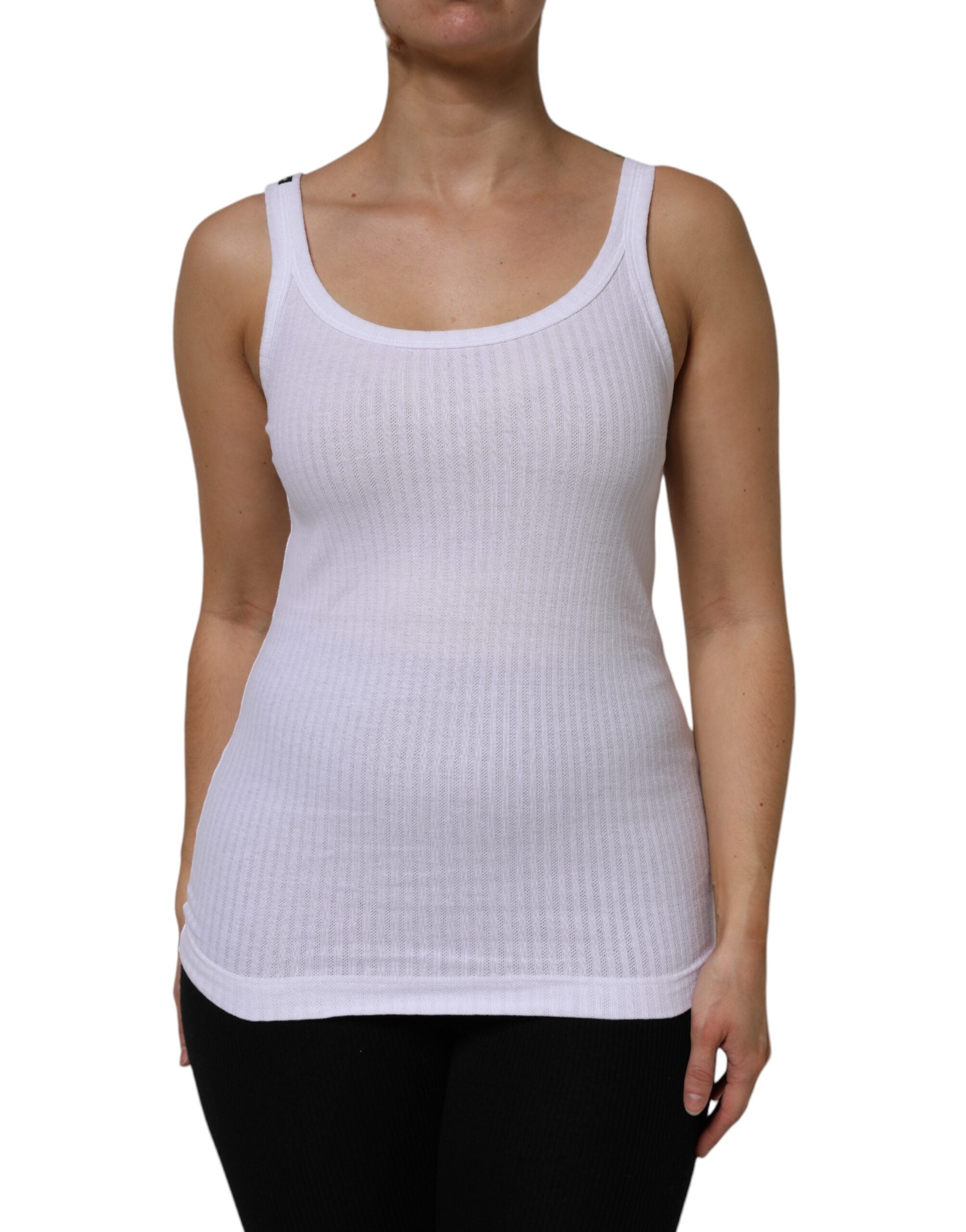 Débardeur sans manches en coton blanc Dolce & Gabbana avec col rond, visible sur un mannequin.