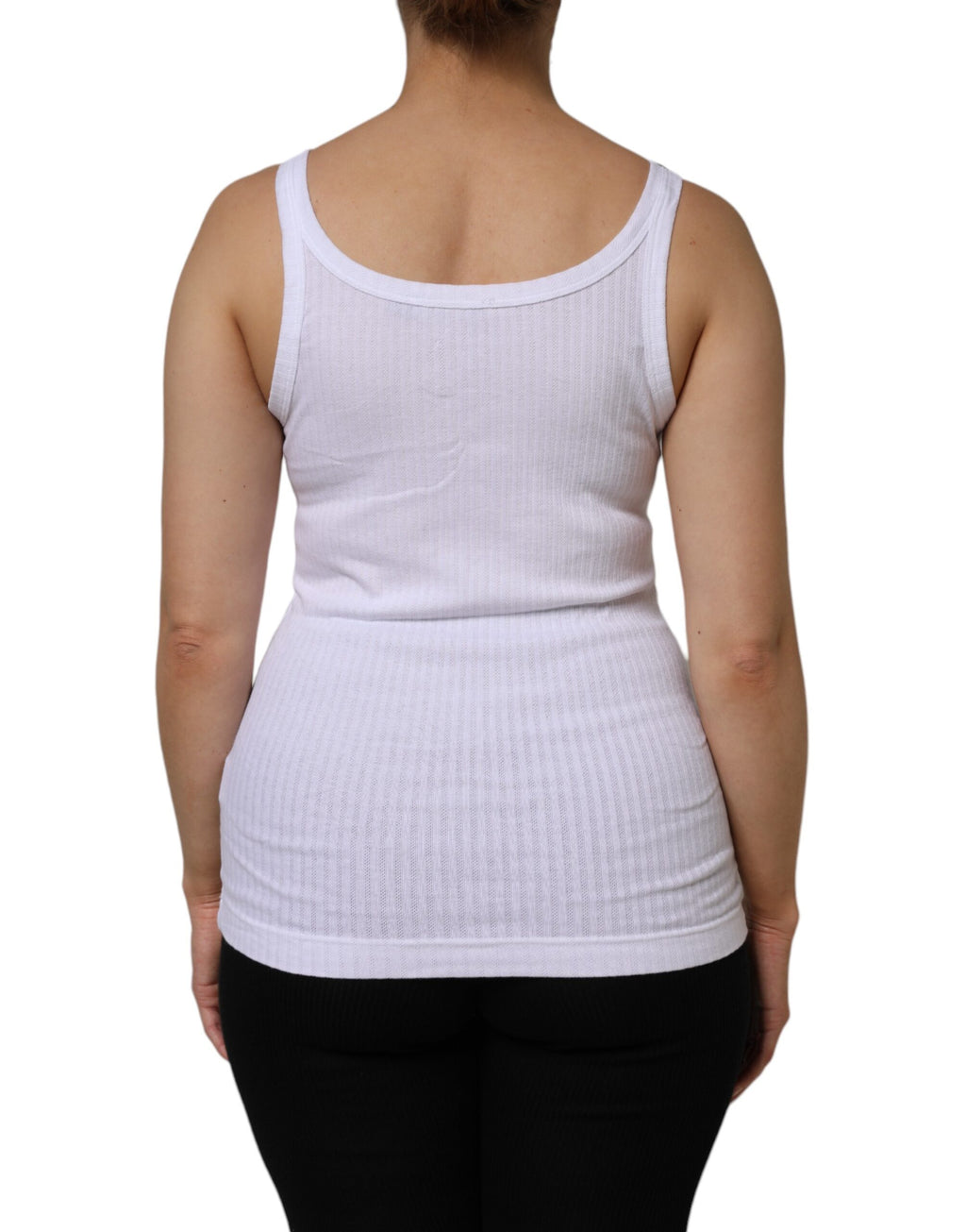 Débardeur sans manches blanc en coton de Dolce & Gabbana avec col rond, vue de face.