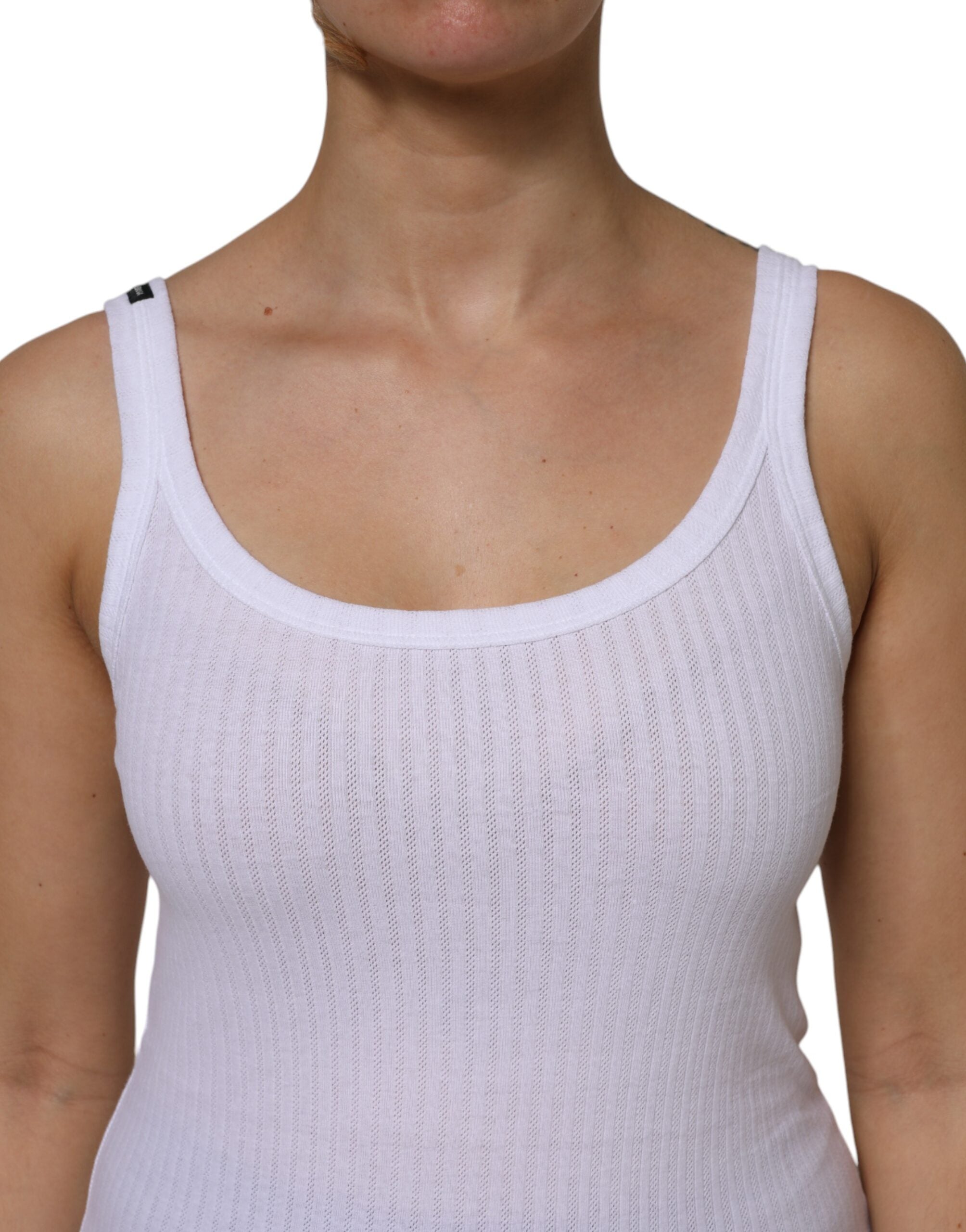 Débardeur sans manches blanc en coton de Dolce & Gabbana avec col rond, vue de face sur fond neutre.