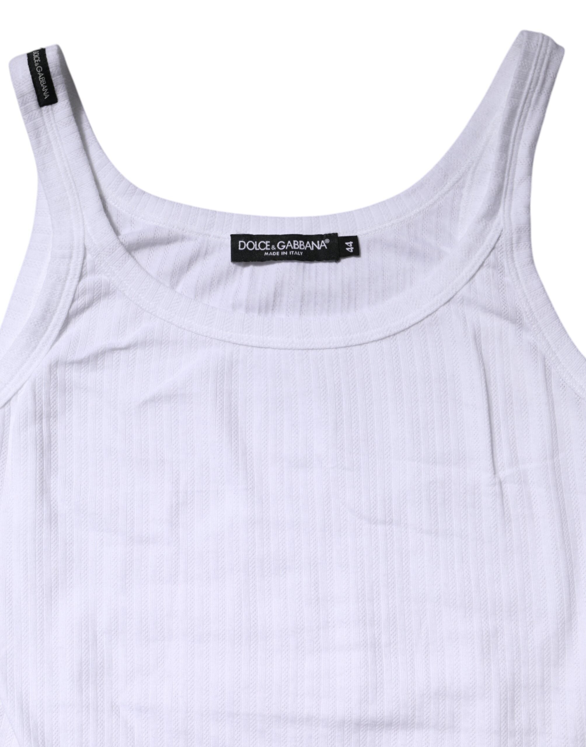 Débardeur sans manches en coton blanc Dolce & Gabbana avec col rond, vue de face sur fond clair.