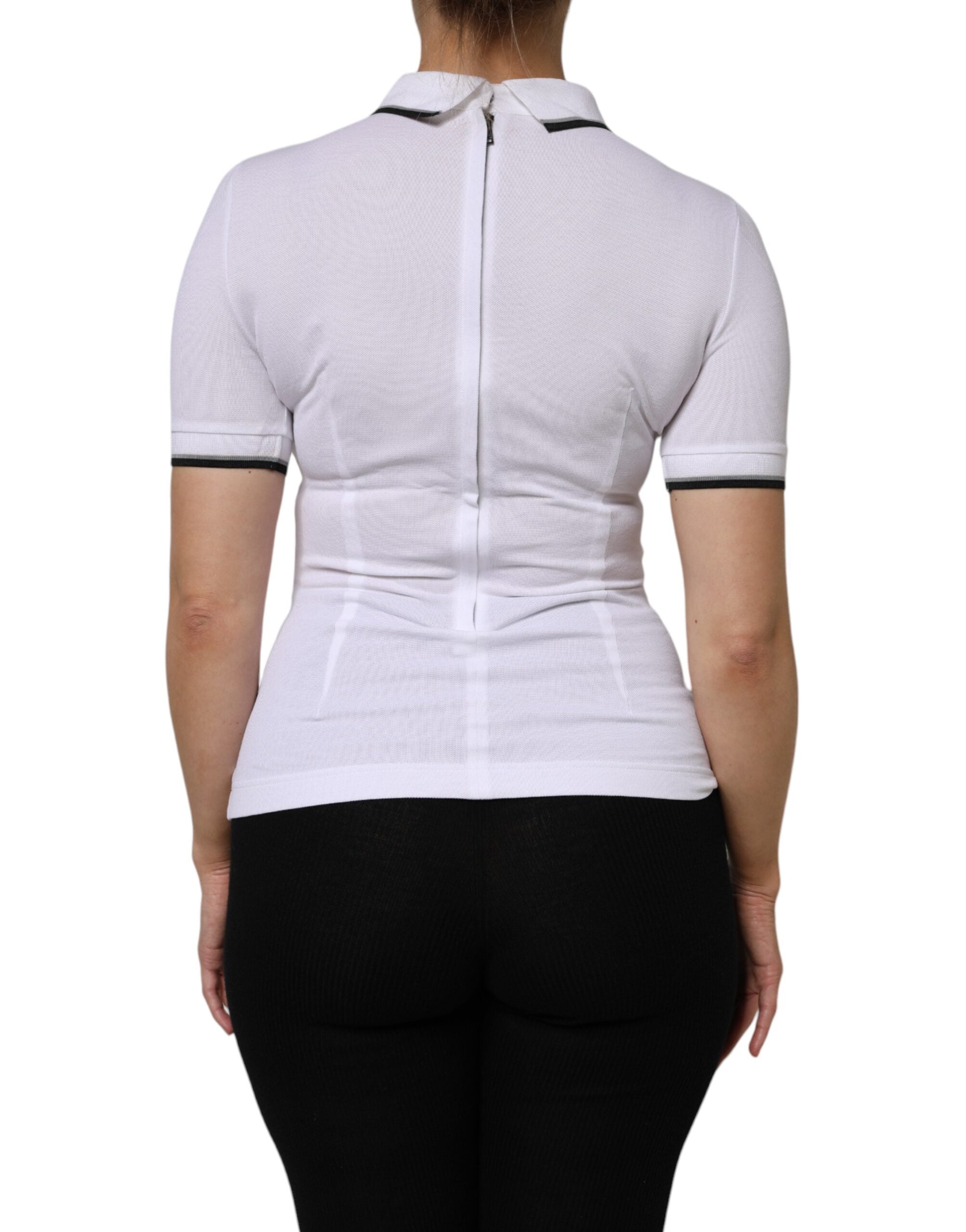 Polo blanc en coton à manches courtes avec col, Dolce & Gabbana, élégant haut pour homme ou femme.