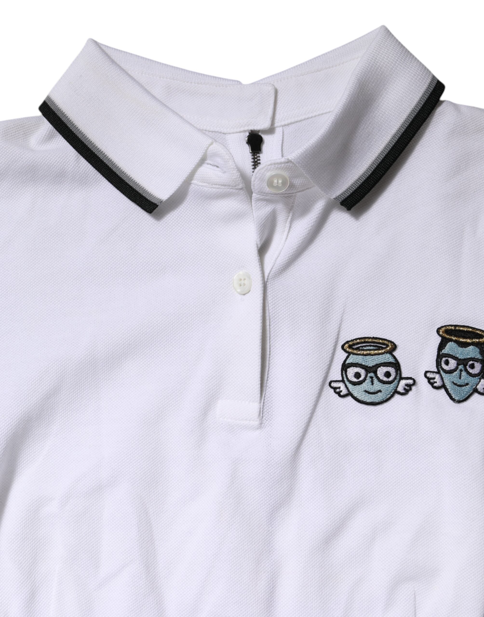 Polo blanc en coton à manches courtes avec col de la marque Dolce & Gabbana, vue frontale.