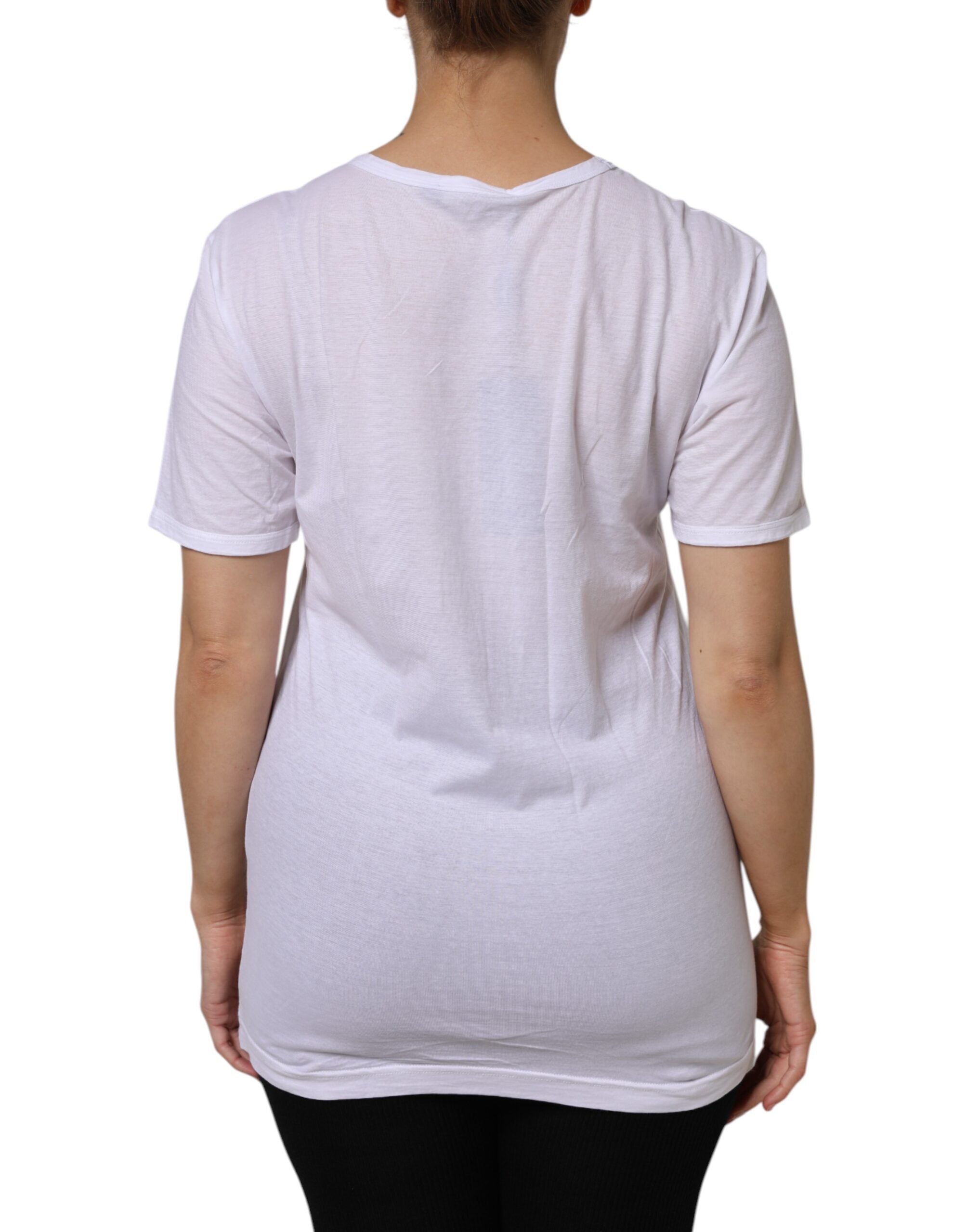T-shirt blanc à manches courtes et col en V de Dolce & Gabbana, en coton, vue de face.