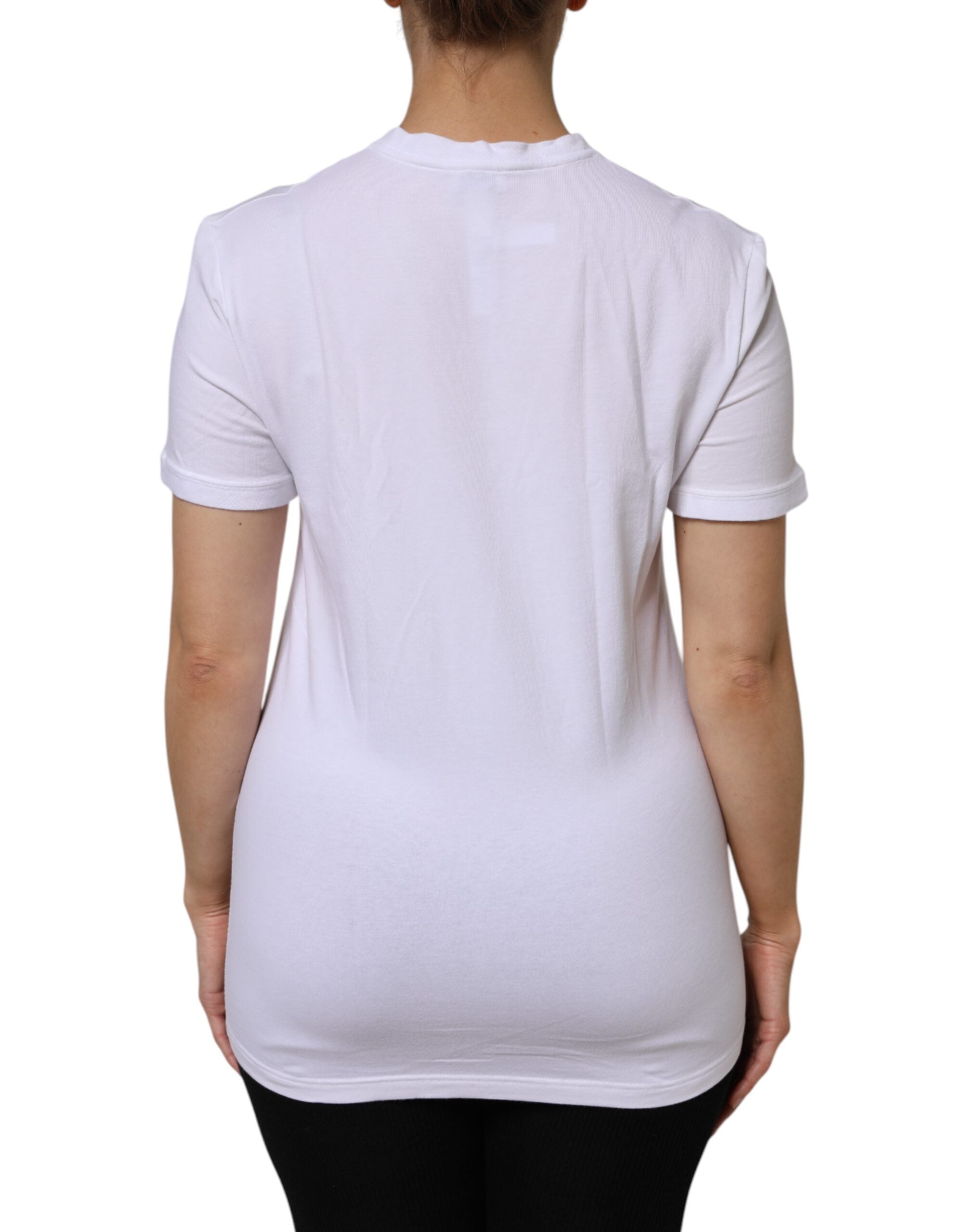 T-shirt blanc Dolce & Gabbana en coton à manches courtes et col en V, vue de face.