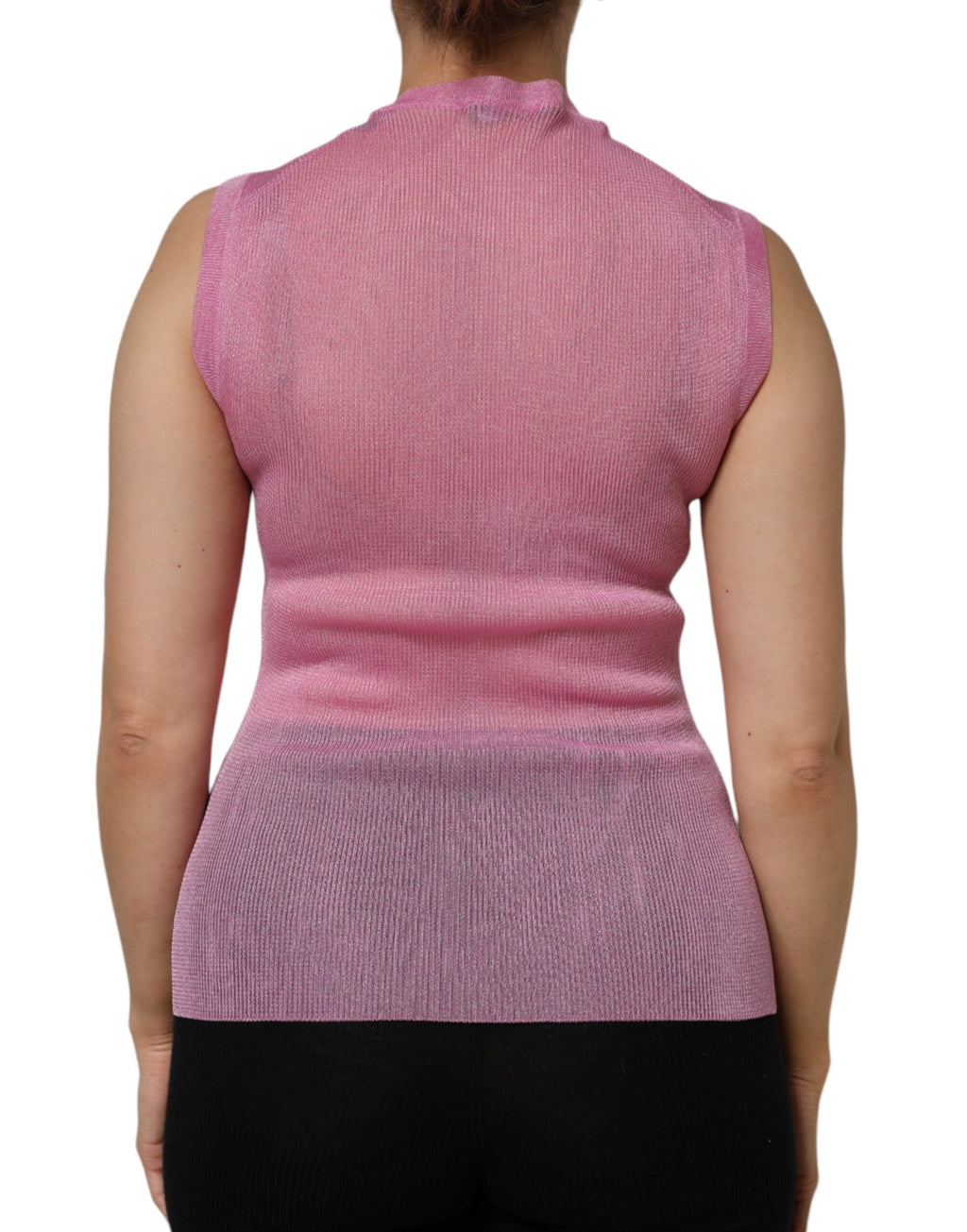 Débardeur sans manches rose en polyester de Dolce & Gabbana avec col rond, vue de face.