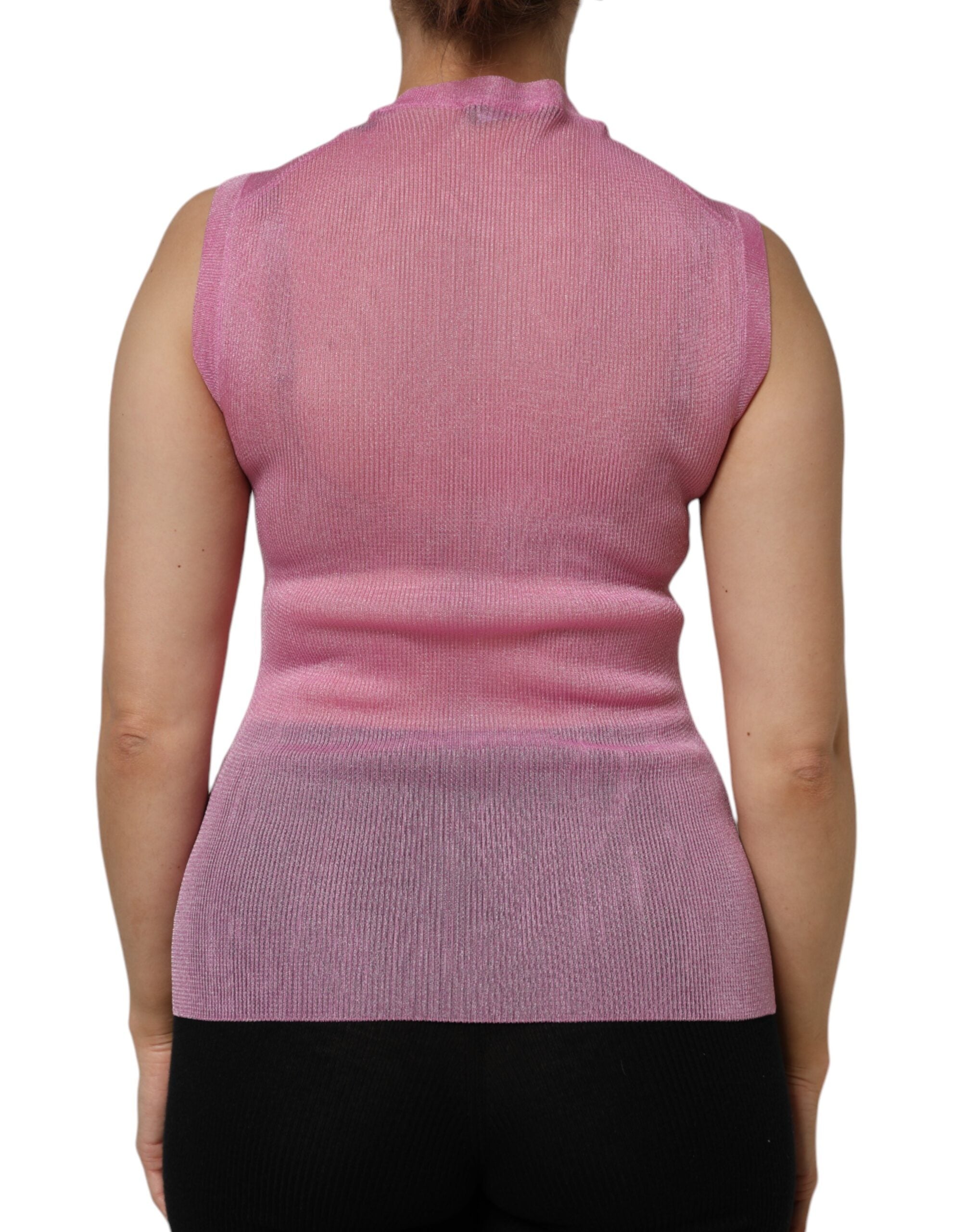 Débardeur sans manches rose en polyester de Dolce & Gabbana avec col rond, vue de face.