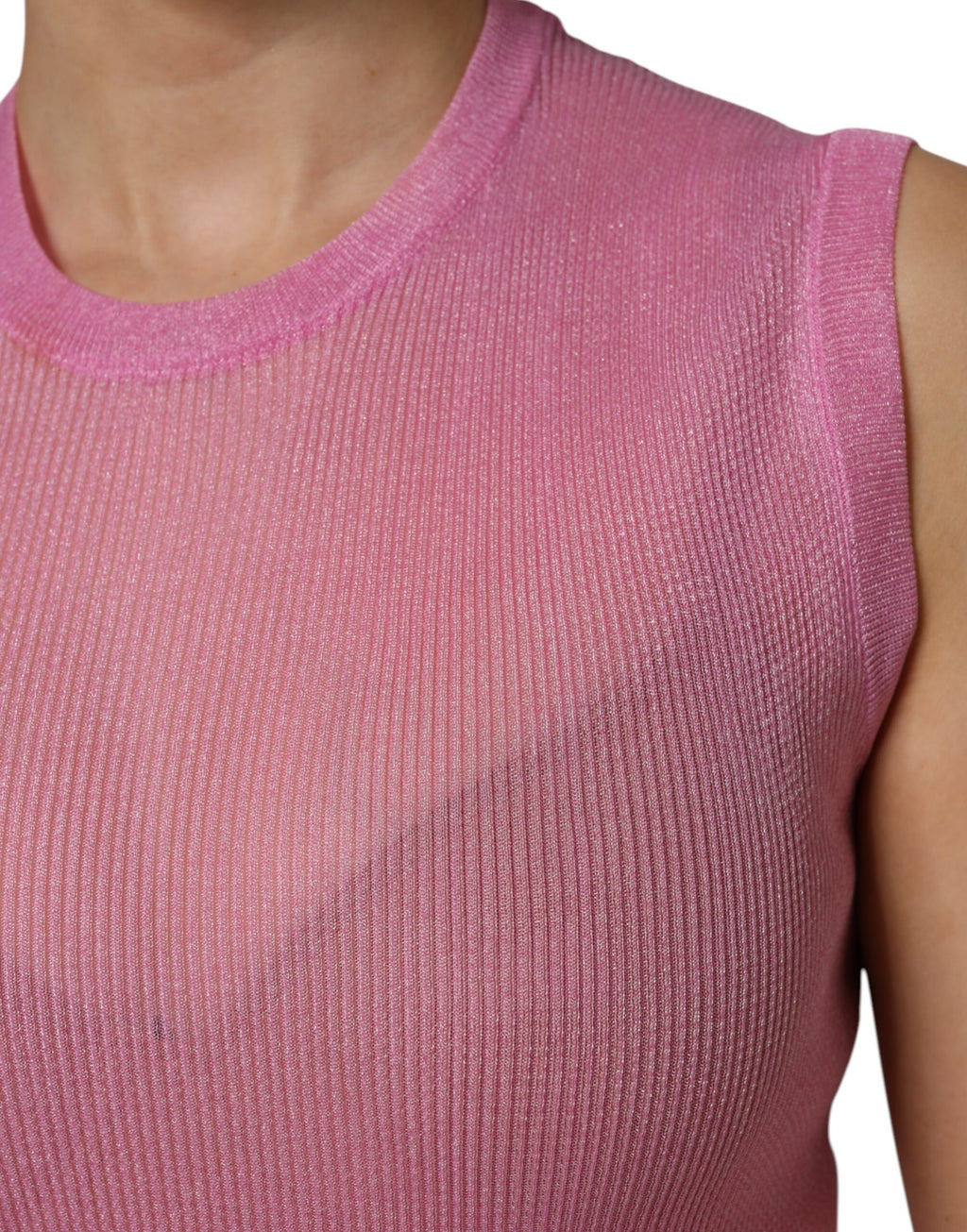 Débardeur sans manches rose en polyester de Dolce & Gabbana avec col rond, vue de face.