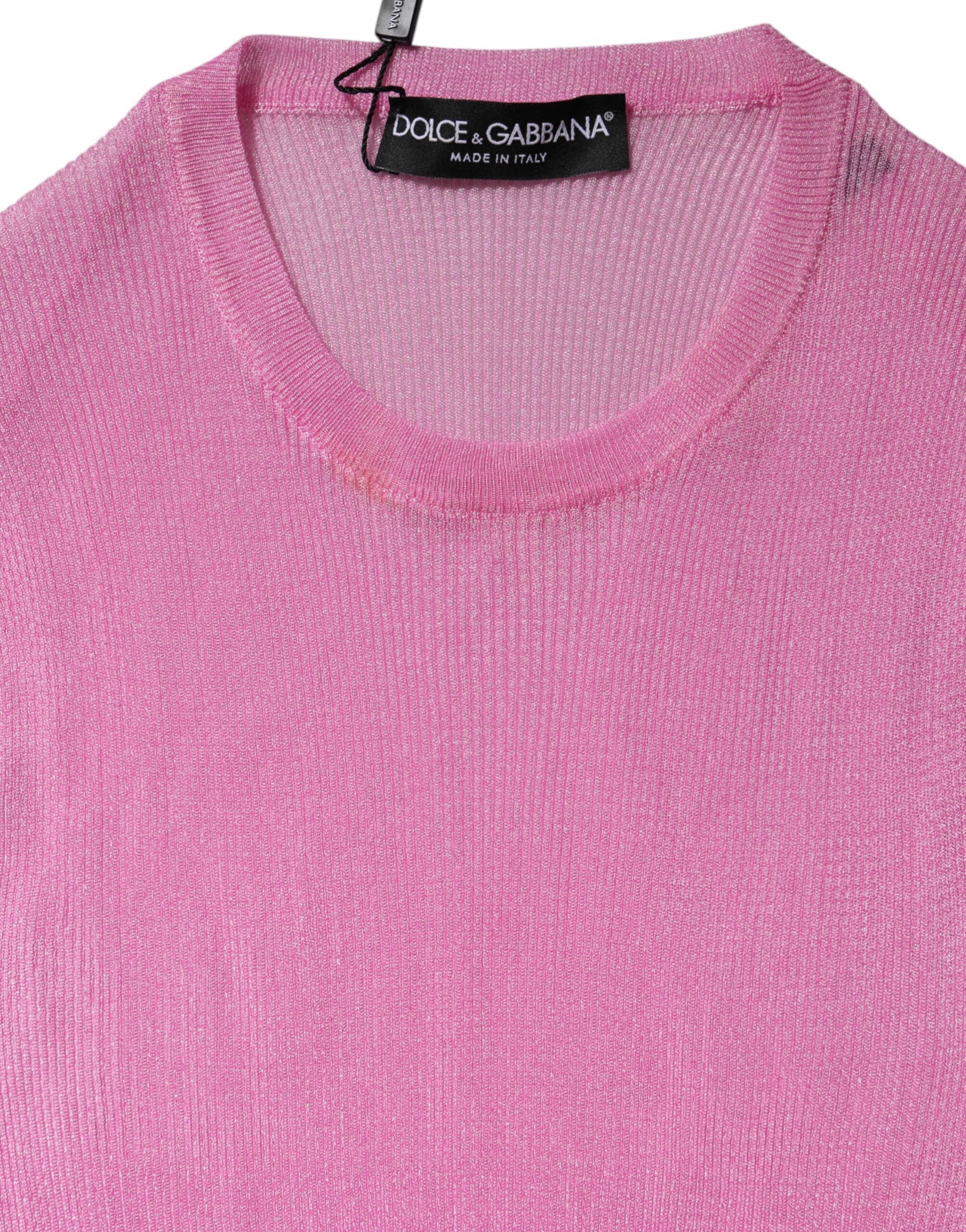 Débardeur sans manches rose en polyester de Dolce & Gabbana avec col rond, vue de face.
