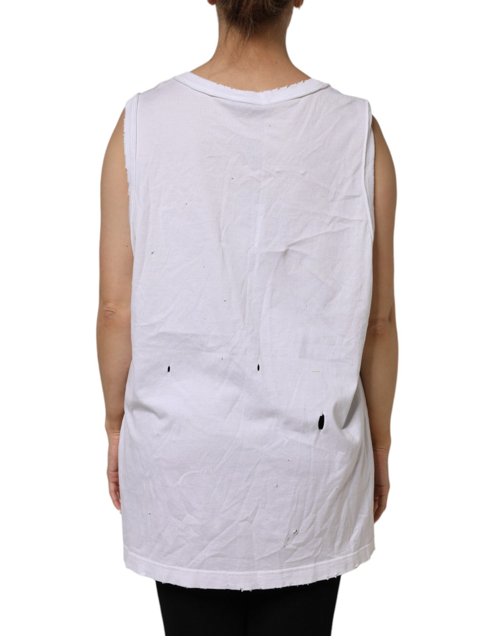 Débardeur blanc en coton sans manches Dolce & Gabbana avec col rond, visible en détail sur l'image.