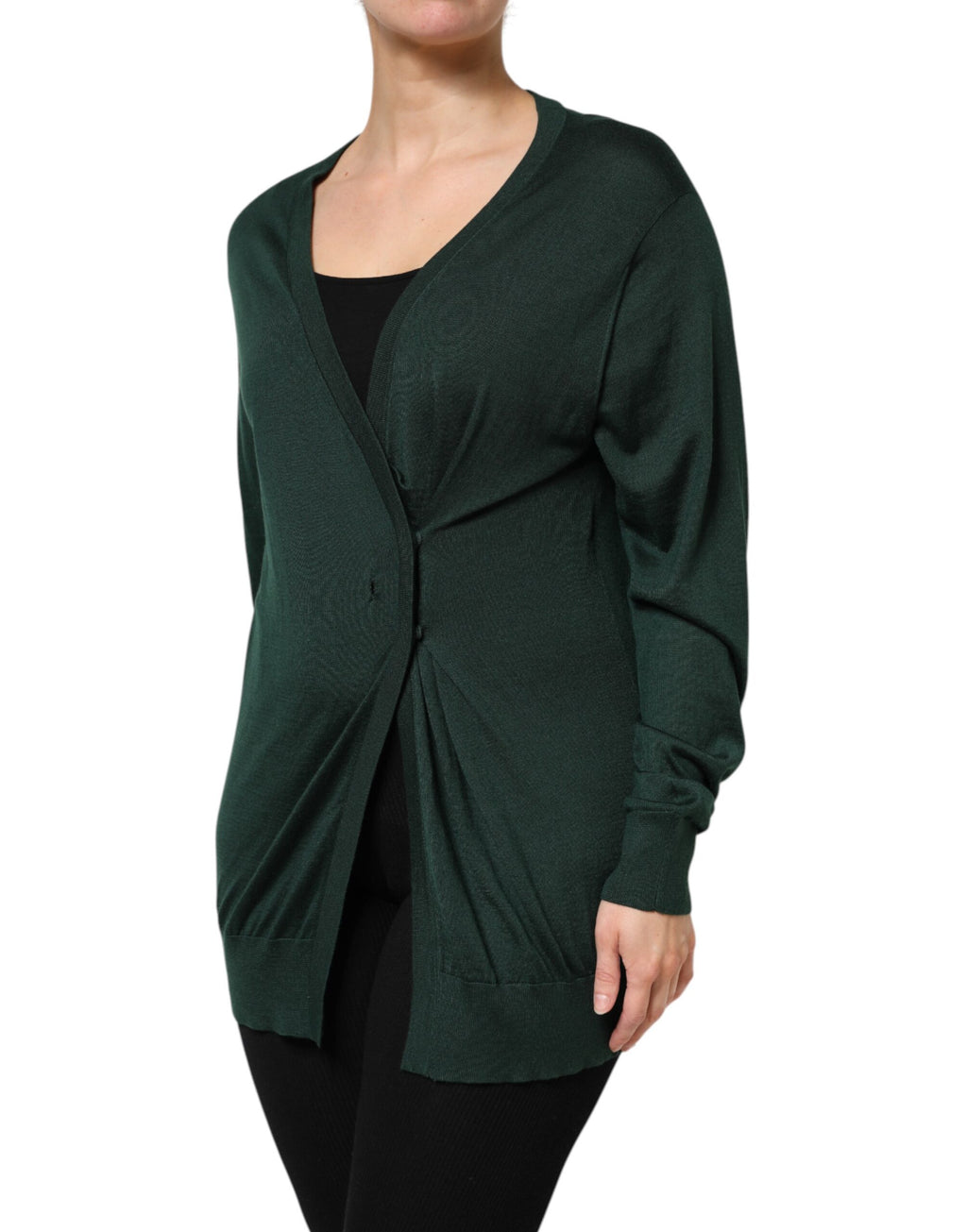 Pull en cachemire et soie vert foncé Dolce & Gabbana, cardigan élégant avec boutons et manches longues.