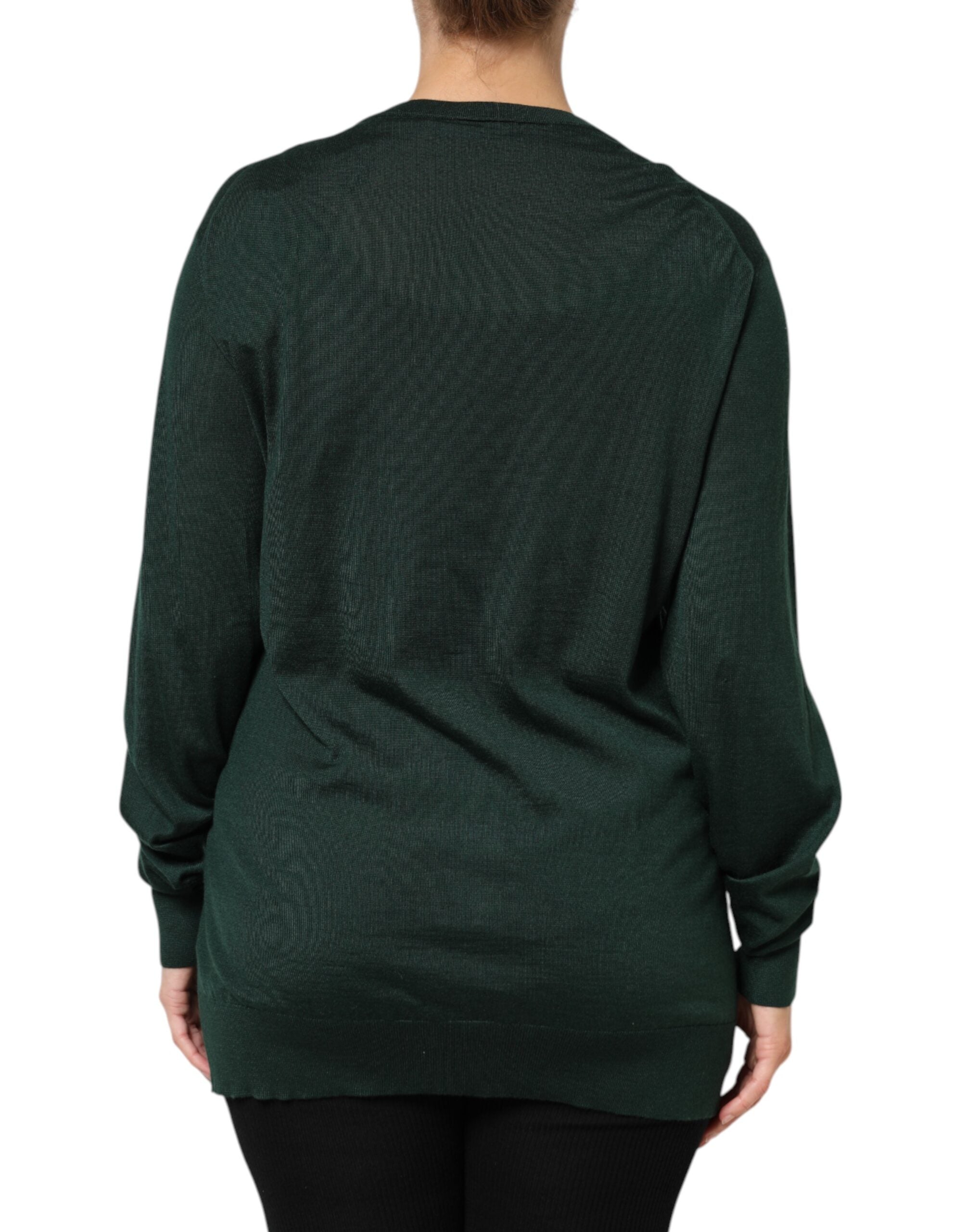 Cardigan en cachemire et soie vert foncé de Dolce & Gabbana, pullover élégant avec détails raffinés visible sur l'image.