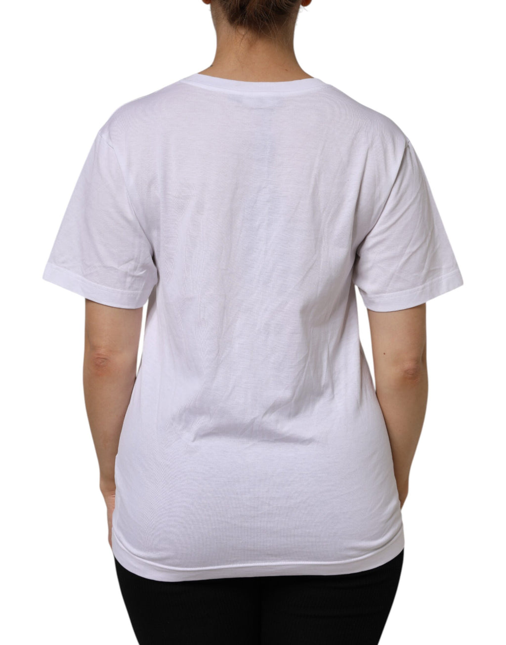 T-shirt blanc Dolce & Gabbana en coton à manches courtes et neckline en V, vue de face.