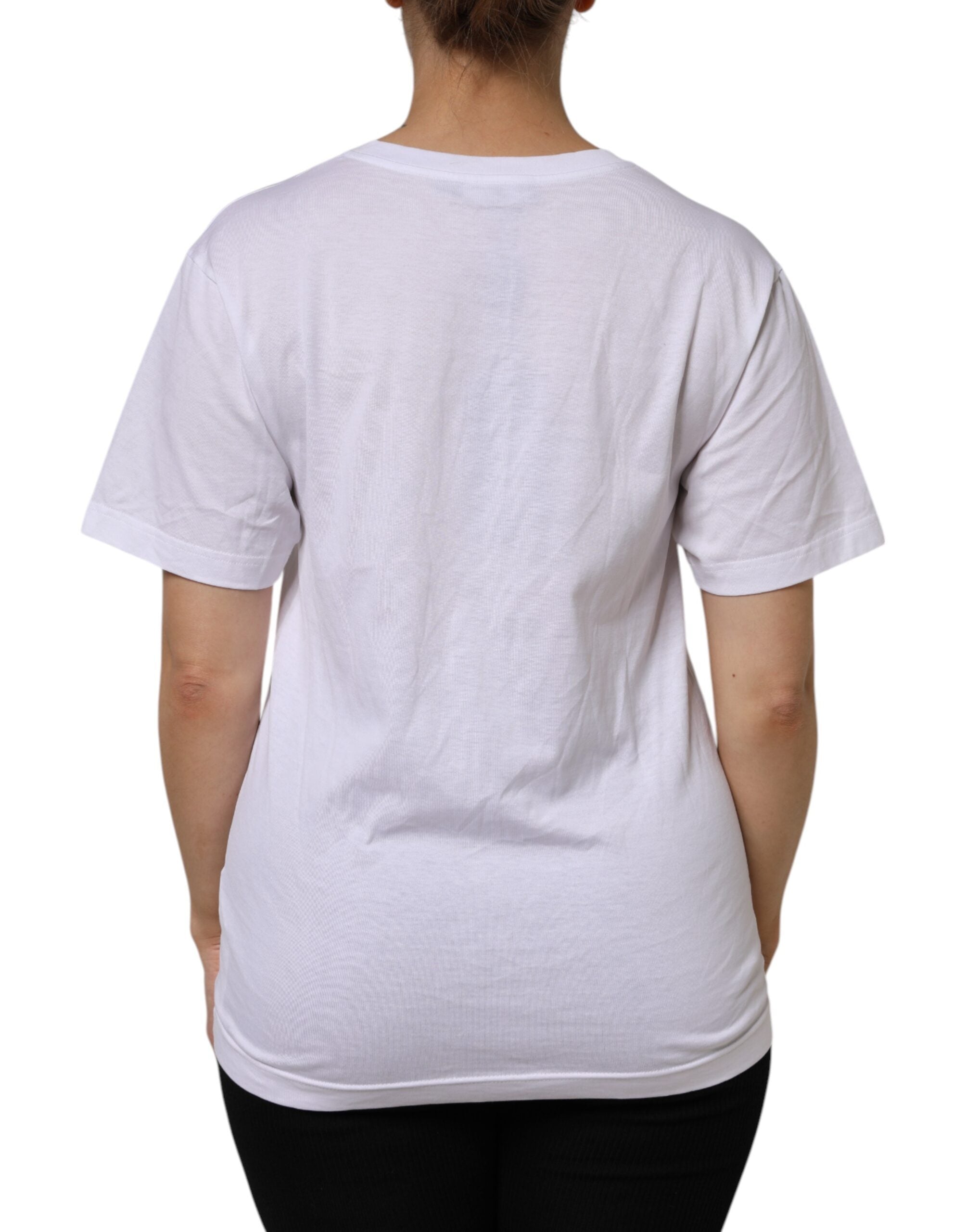 T-shirt blanc Dolce & Gabbana en coton à manches courtes et neckline en V, vue de face.