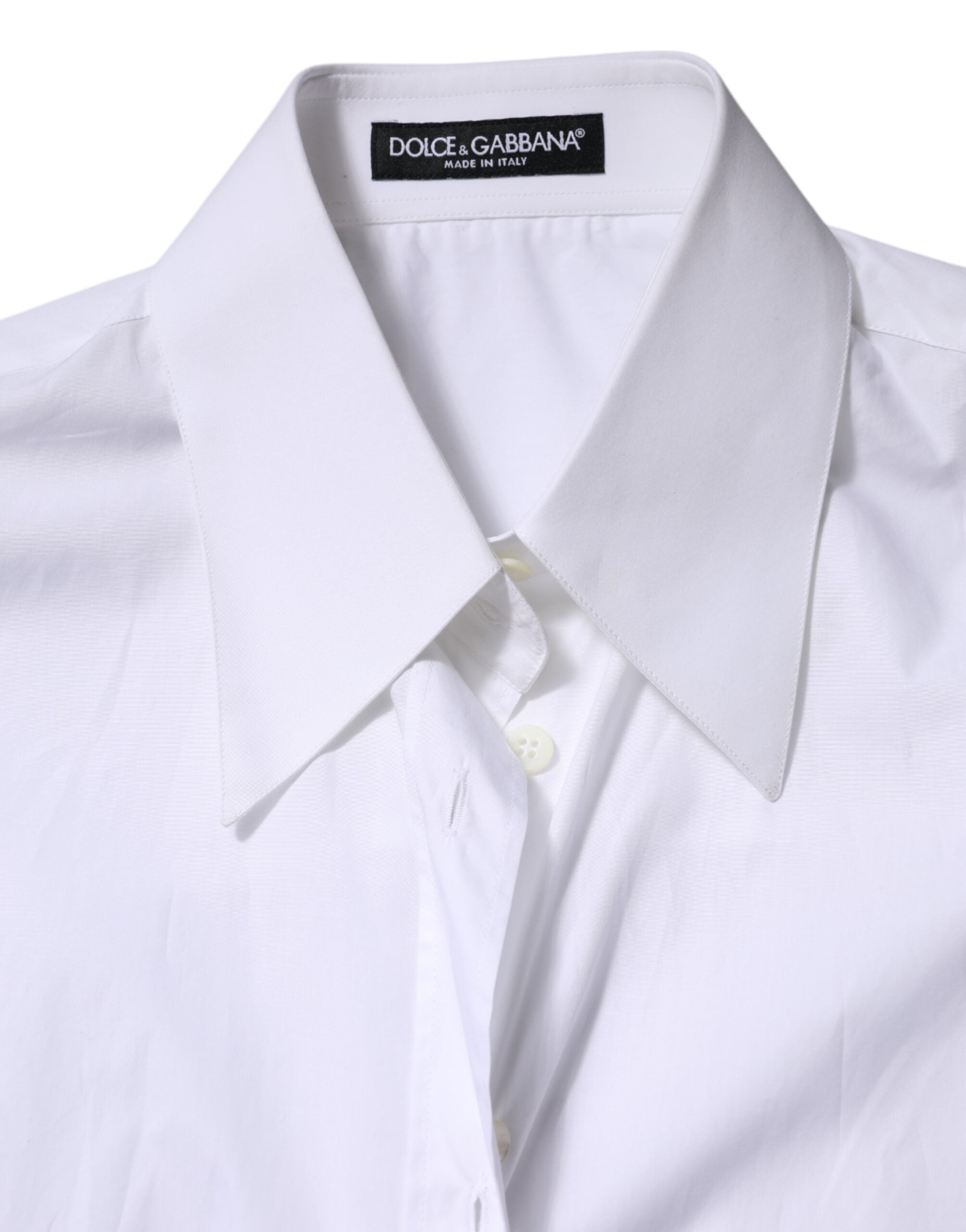 Chemise blanche en coton à col avec manches longues de Dolce & Gabbana, élégante et classique.