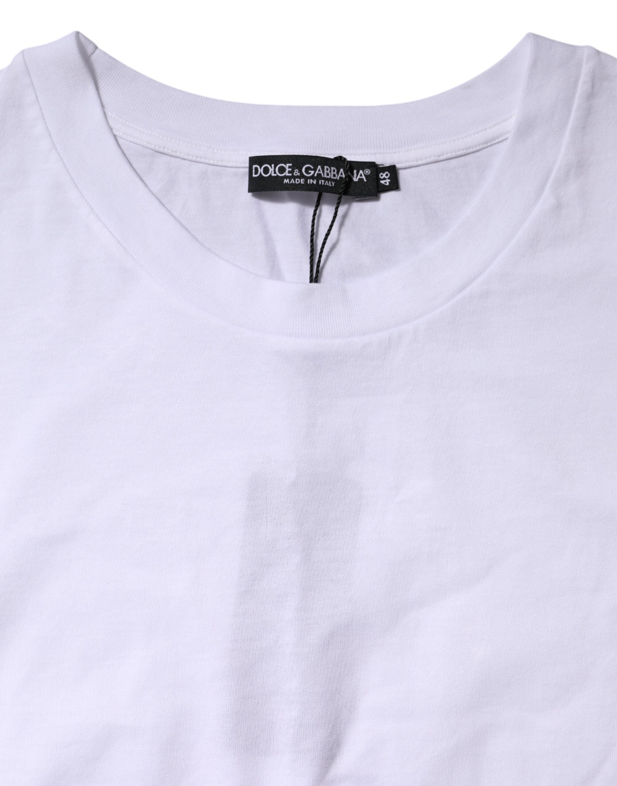 T-shirt blanc en coton à manches courtes et col rond de Dolce & Gabbana, vue de face.