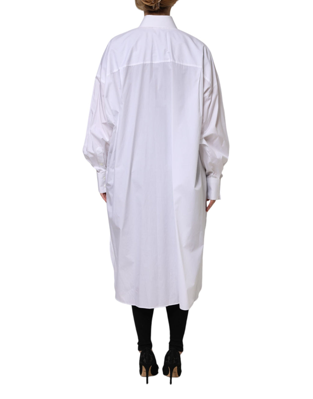Chemise blanche en coton Dolce & Gabbana à col et manches longues, élégante et confortable, vue de face.