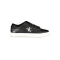 Chaussure sneaker noire en polyuréthane pour homme de la marque Calvin Klein, vue de face, avec design moderne et épuré.