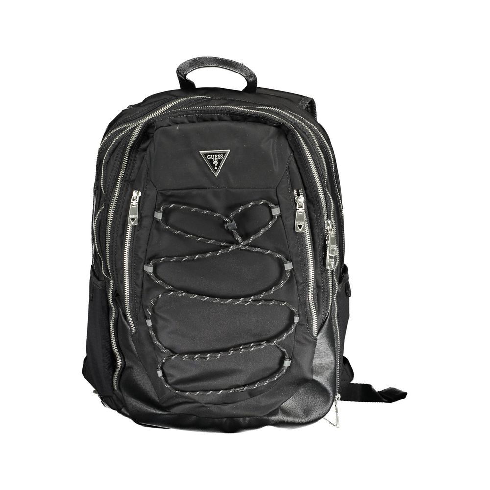 Sac à dos pour hommes Guess Jeans en polyamide noir, design élégant avec compartiments spacieux.