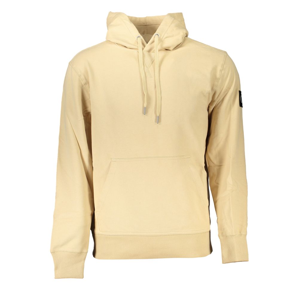 Sweatshirt beige en coton pour hommes de Calvin Klein, coupe classique et détails simples, porté sur un mannequin.