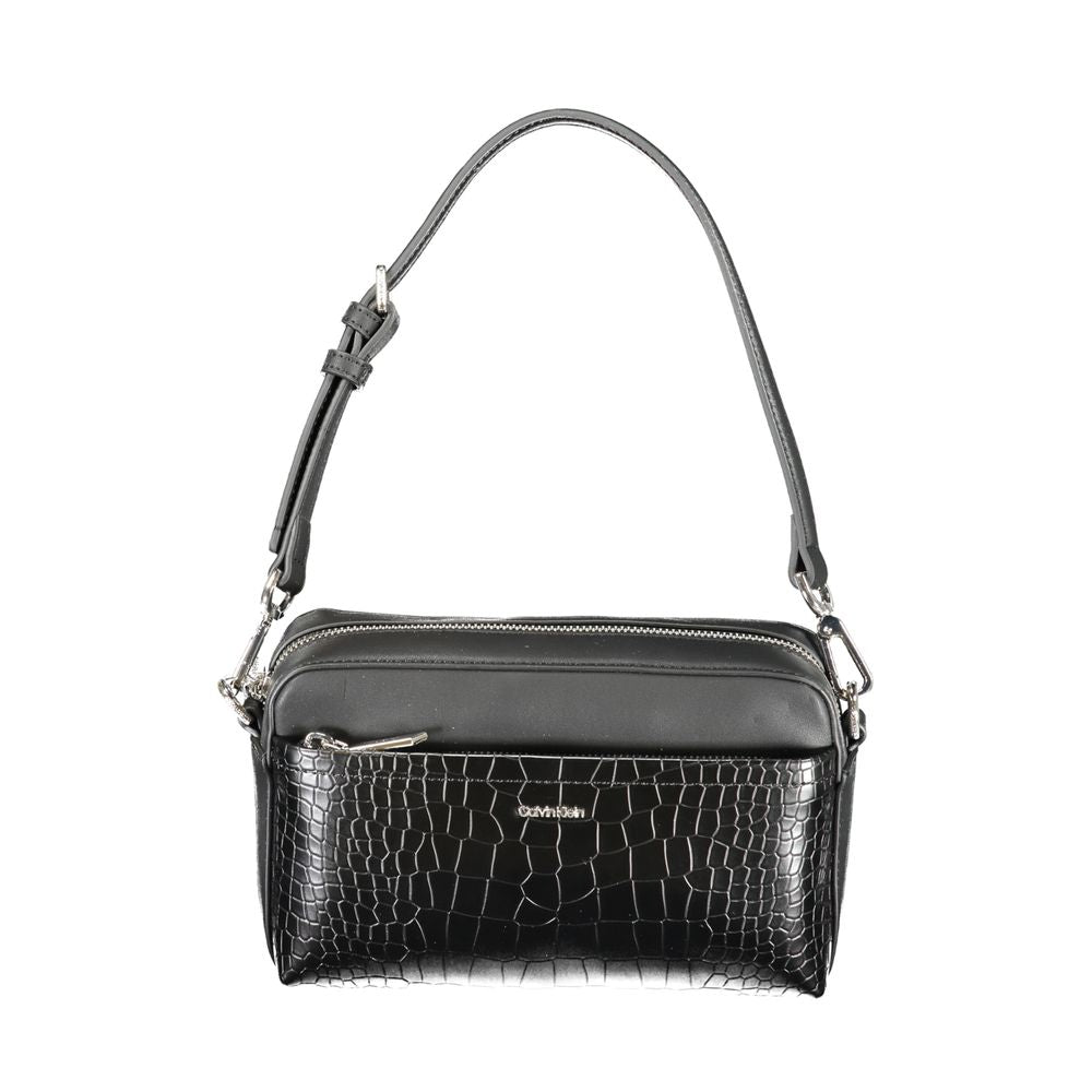 Sac à main noir en polyuréthane pour femme de la marque Calvin Klein, style élégant et moderne.