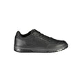 Chaussure sneaker en cuir noir pour homme de Tommy Hilfiger, vue de face avec détails du design élégant.
