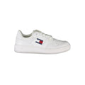 Chaussures sneakers en cuir blanc pour femmes de la marque Tommy Hilfiger, vue de face, avec design élégant et moderne.