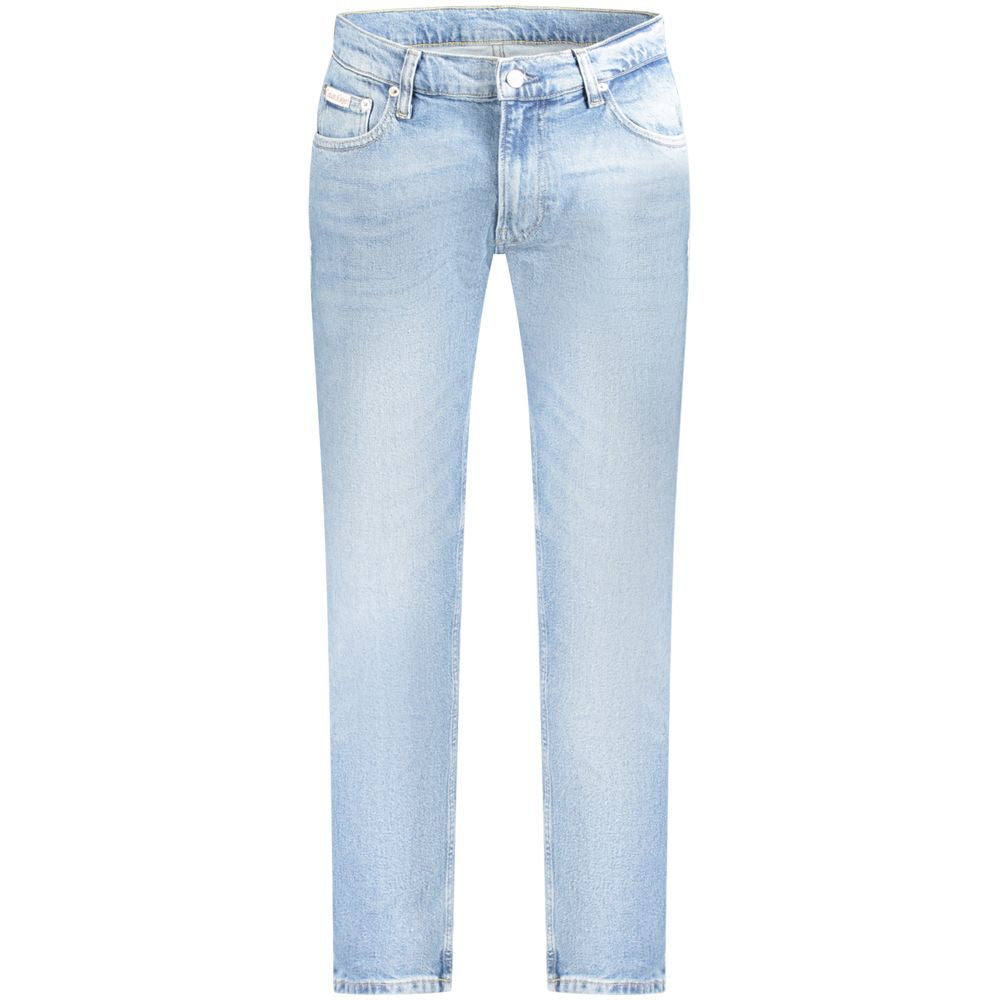 Jeans homme Calvin Klein Azzurro en coton avec coupe classique, visible en détail dans l'image.