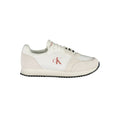Sneakers blanches en polyuréthane pour homme de Calvin Klein, vue de face avec semelle blanche et design épuré.