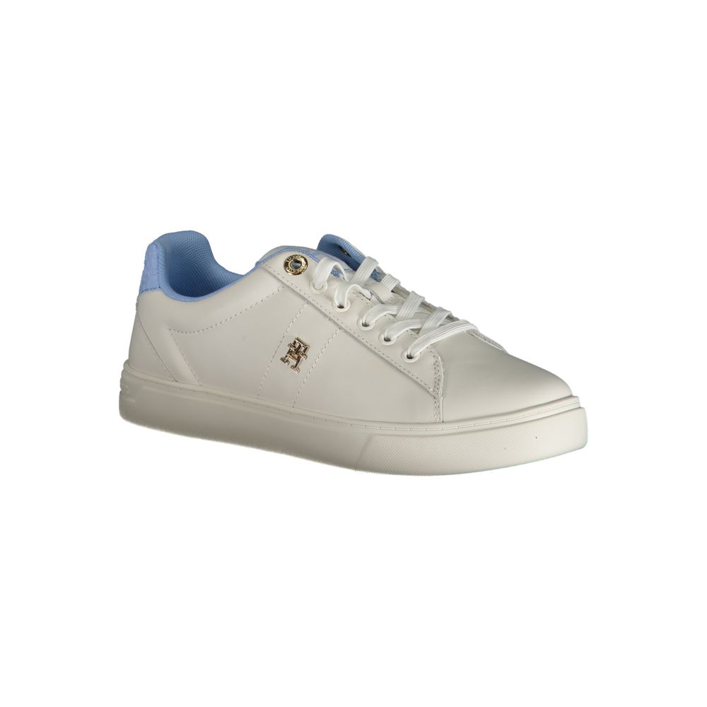 Sneakers féminines Tommy Hilfiger Azzurro en polyuréthane, vue de face, avec détails en blanc et design moderne.