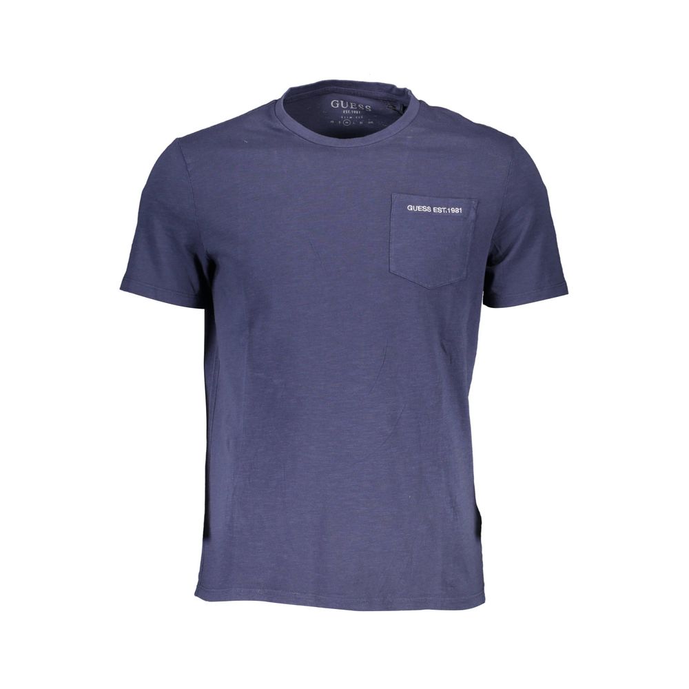 Chemise pour homme Guess Jeans en coton biologique bleu, style décontracté avec col et manches longues.