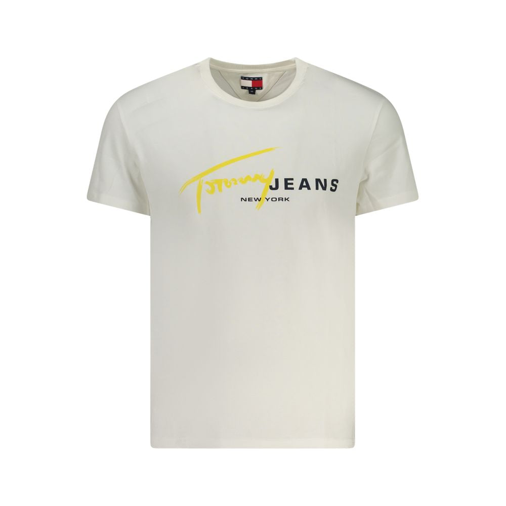 T-shirt blanc Tommy Hilfiger pour homme en coton, col rond et logo discret sur la poitrine, vue de face.