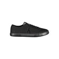 Sneakers pour hommes Calvin Klein en coton noir, vue de face, avec semelle blanche et design épuré.