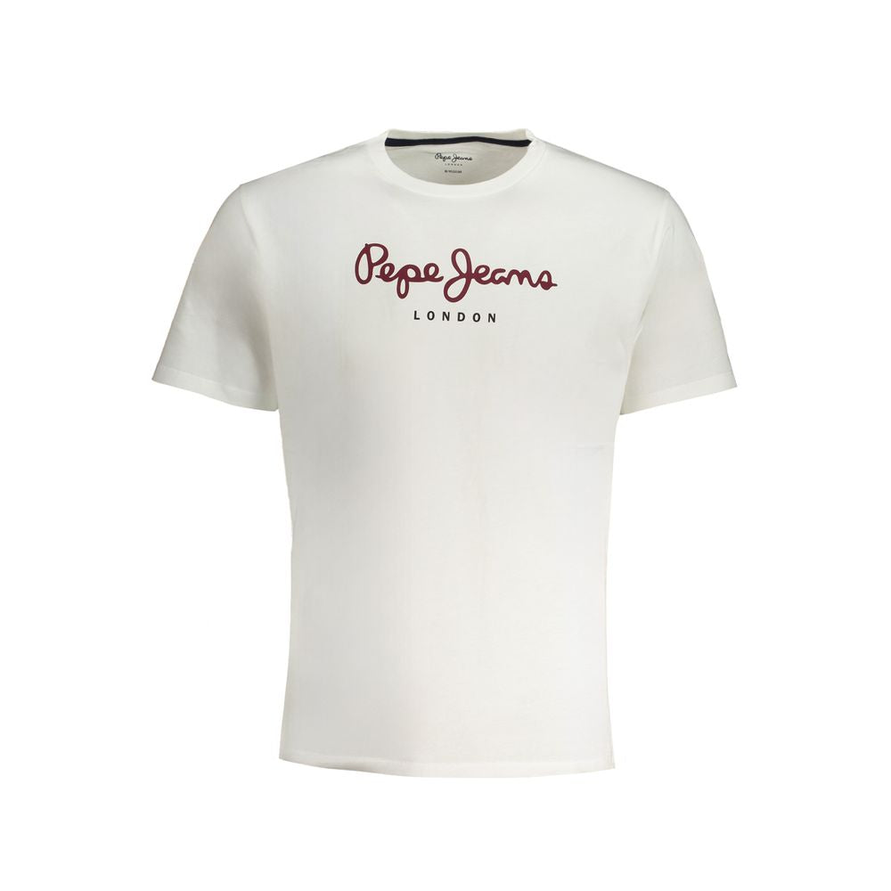 T-shirt blanc en coton pour homme de la marque Pepe Jeans, coupe classique, porté sur un mannequin.
