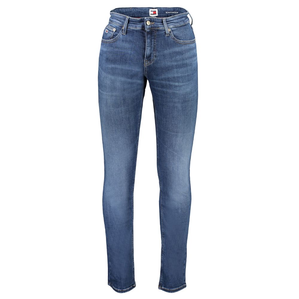Jeans en coton bleu pour homme de la marque Tommy Hilfiger, style décontracté avec poches avant et arrière.