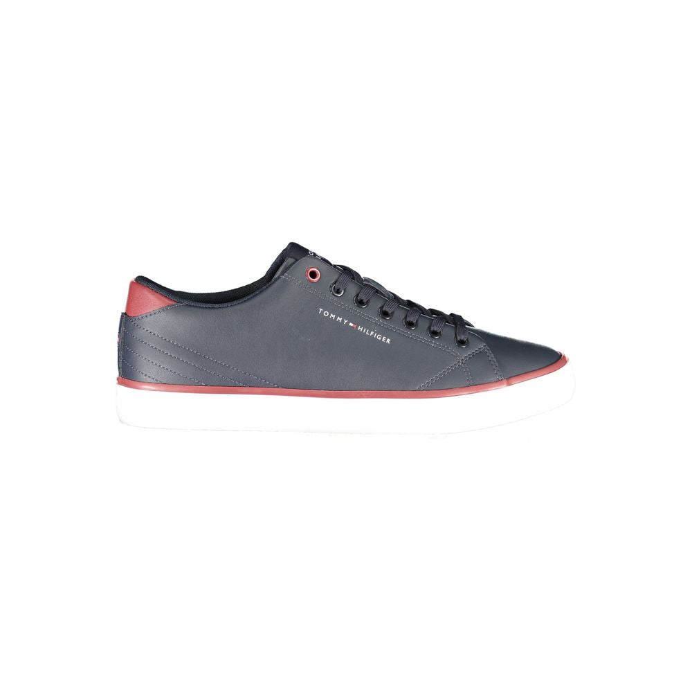 Sneakers en polyuréthane bleues Tommy Hilfiger pour homme, vue de face avec détails de la chaussure.