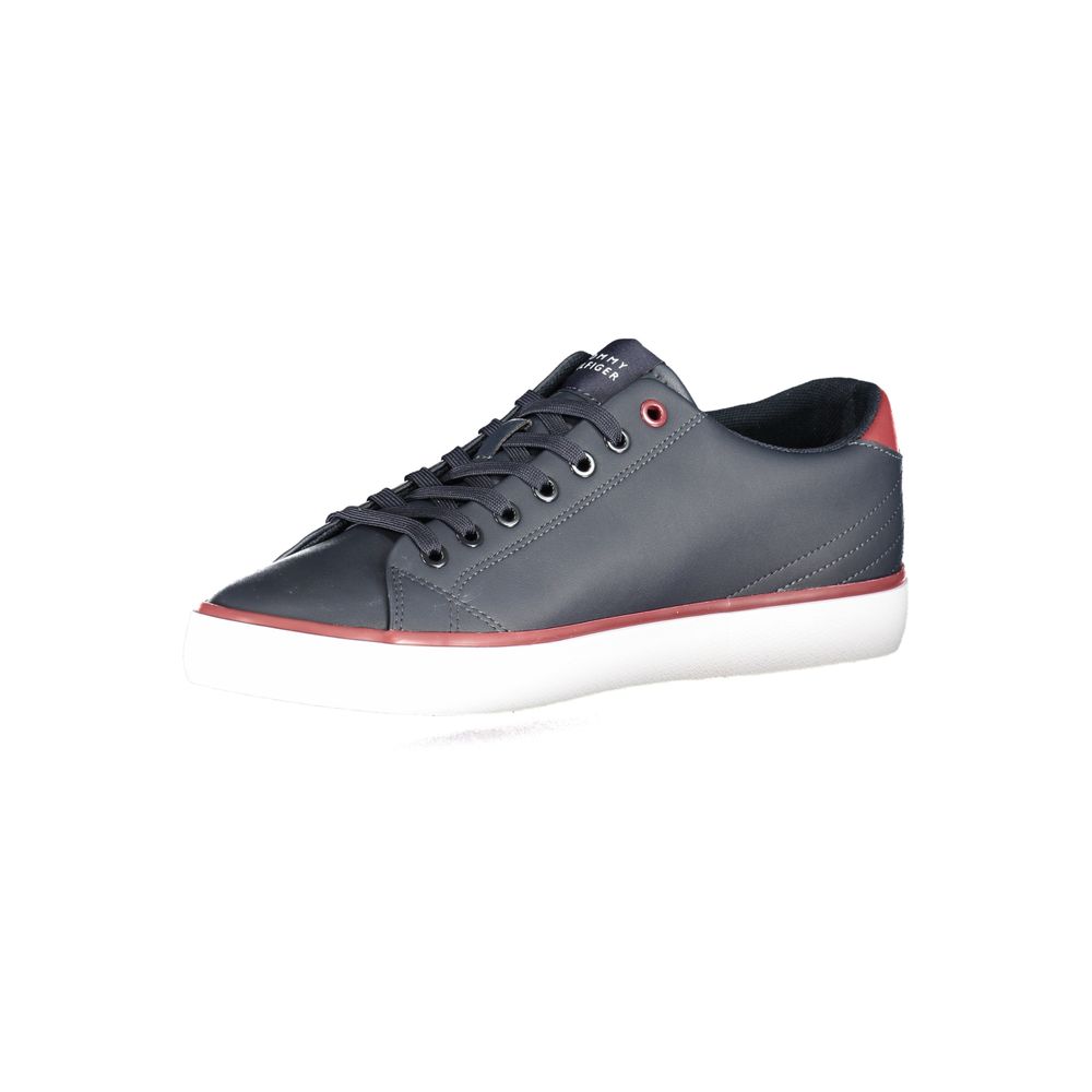 Chaussures Tommy Hilfiger pour homme, sneakers en polyuréthane bleu, style décontracté et moderne, vue de face.