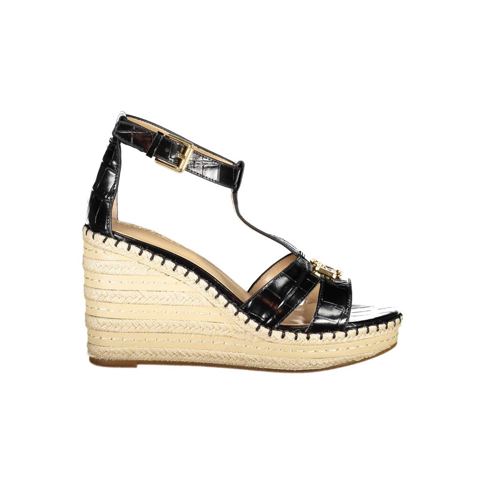 Sandale pour femmes en cuir noir Ralph Lauren, élégante et confortable, avec semelle en cuir et design sophistiqué.