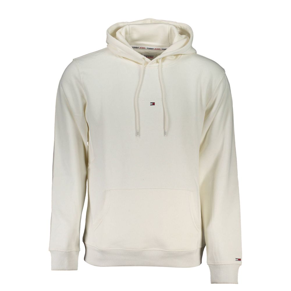 Pull blanc en coton pour homme de Tommy Hilfiger, doux et confortable, porté sur un mannequin avec col rond.