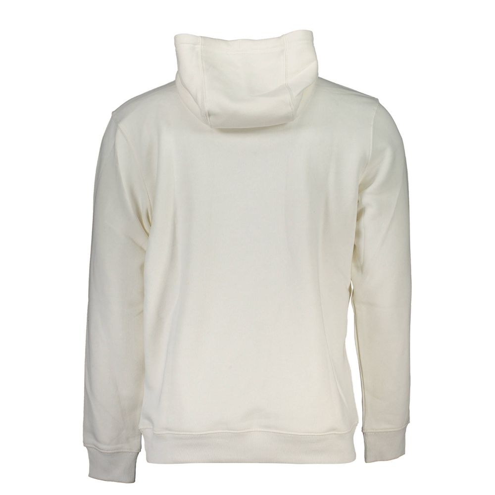 Pull pour homme Tommy Hilfiger en coton blanc, coupe classique et détails élégants, porté sur un mannequin.