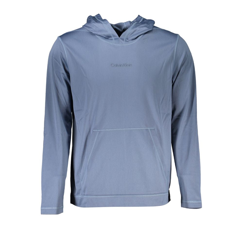 Sweat à capuche pour homme Calvin Klein en polyester bleu, design moderne avec logo discret visible sur le devant.