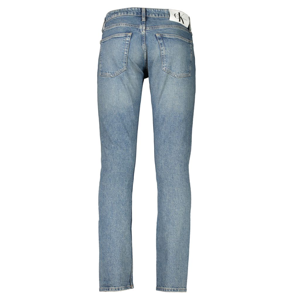 Jeans homme slim en coton Calvin Klein Blu, style élégant, coupe ajustée, poche arrière et fermeture éclair visible.