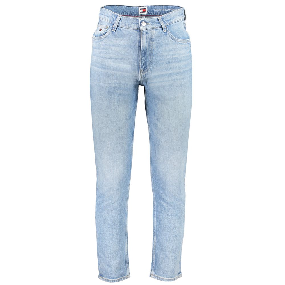 Jeans pour homme Tommy Hilfiger en coton bleu azur, coupe classique avec poches avant et arrière, style décontracté.