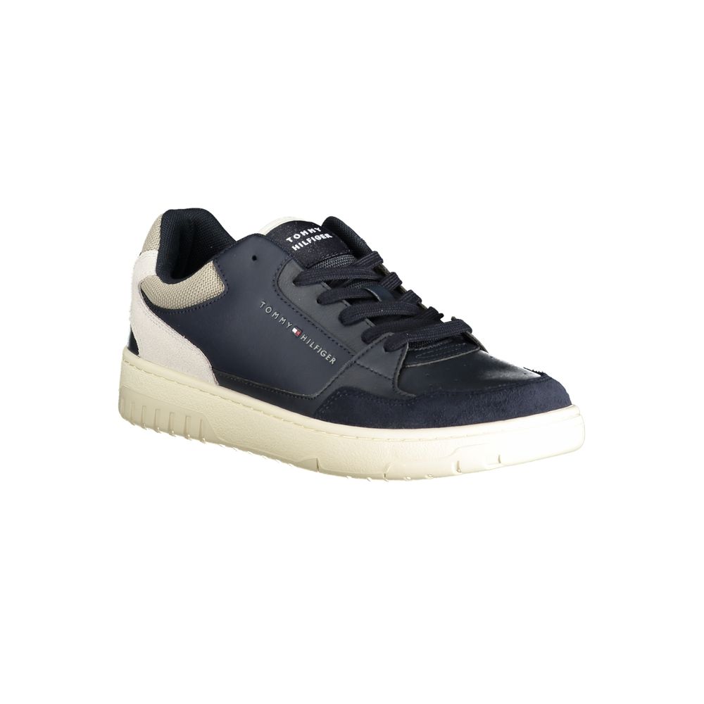 Sneakers pour hommes Tommy Hilfiger en polyuréthane bleu, avec semelle blanche et design moderne.