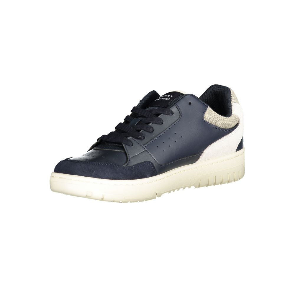 Sneakers homme Tommy Hilfiger en polyuréthane bleu, avec semelle blanche et design sportif élégant.