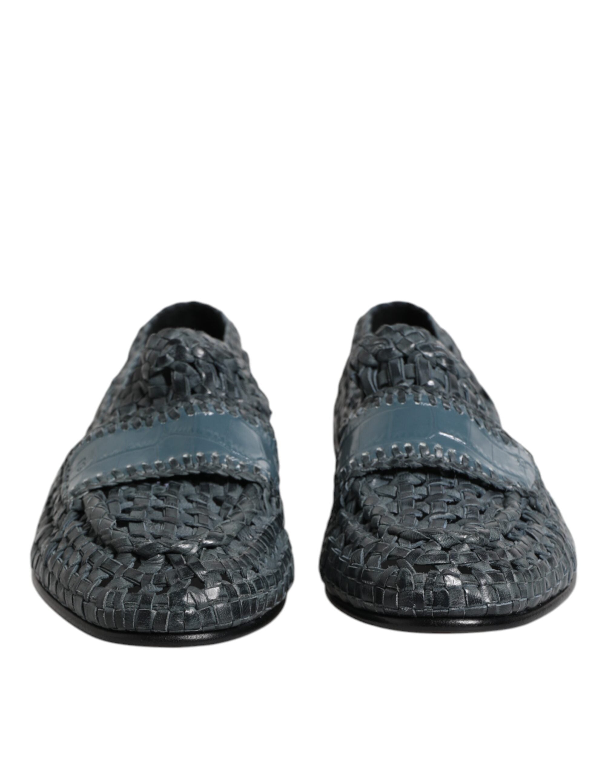 Chaussures mocassins Dolce & Gabbana en cuir tissé bleu, sans lacets, élégantes et confortables pour homme.