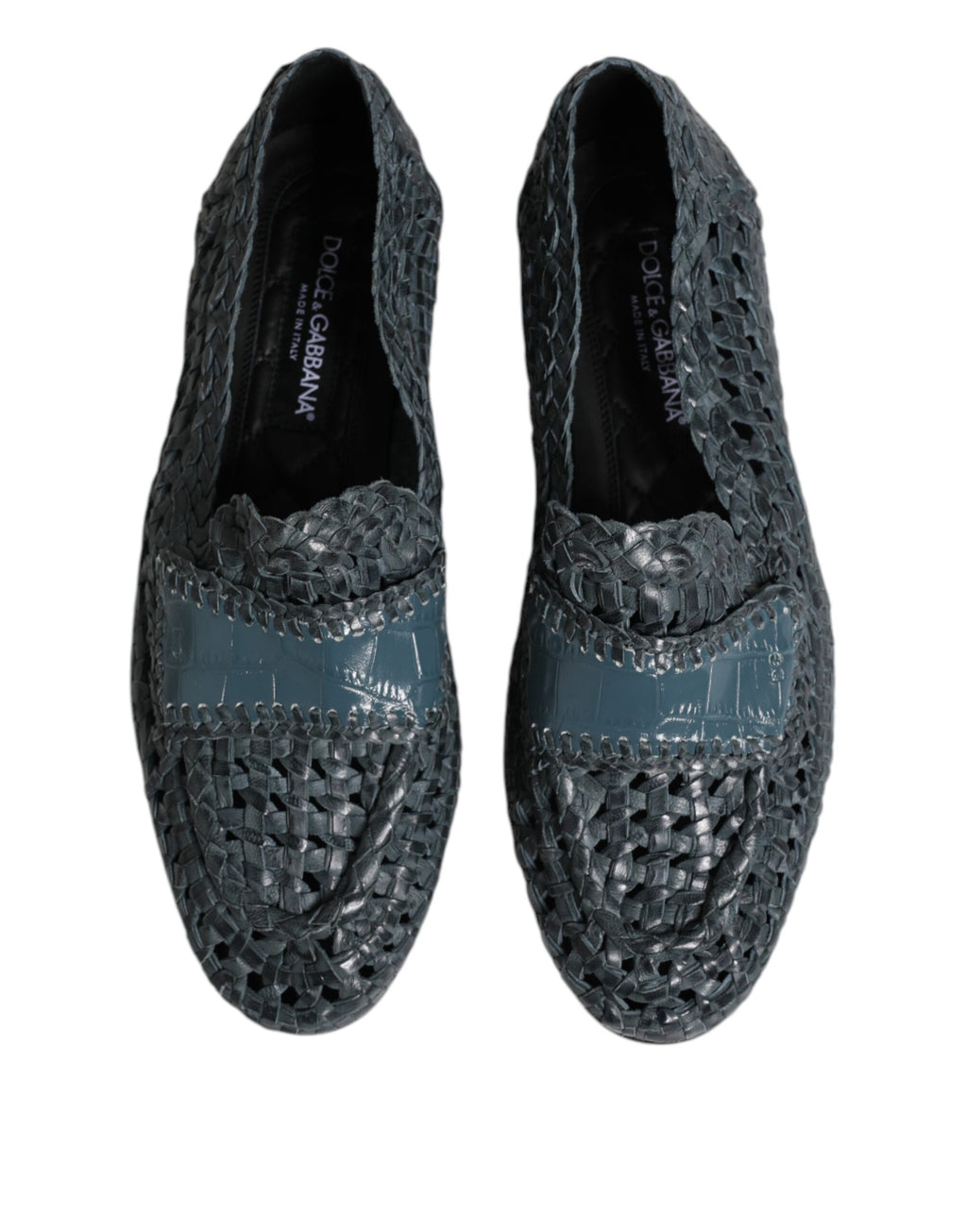 Chaussures mocassins en cuir tissé bleu de Dolce & Gabbana, style slip-on pour homme.