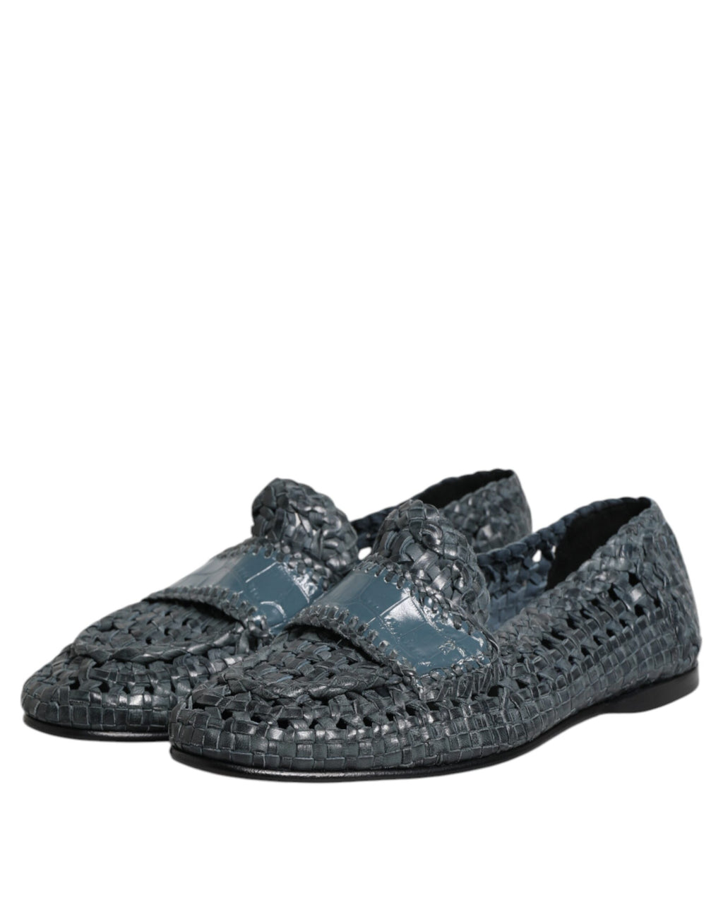 Chaussures mocassins en cuir tissé bleu Dolce & Gabbana, faciles à enfiler et élégantes pour un style sophistiqué.