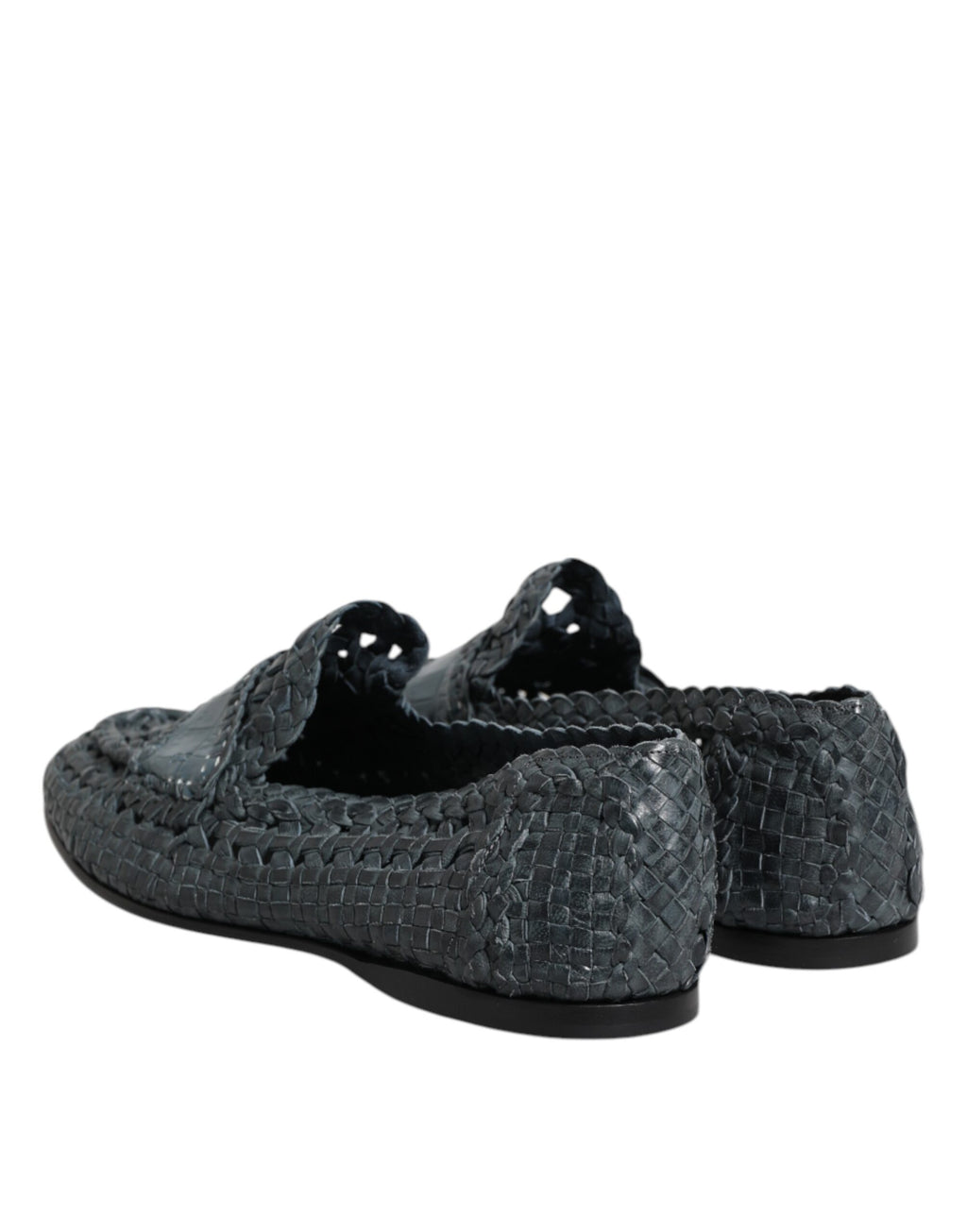 Chaussures mocassins Dolce & Gabbana en cuir tissé bleu, slip-on élégants et confortables, pour hommes.